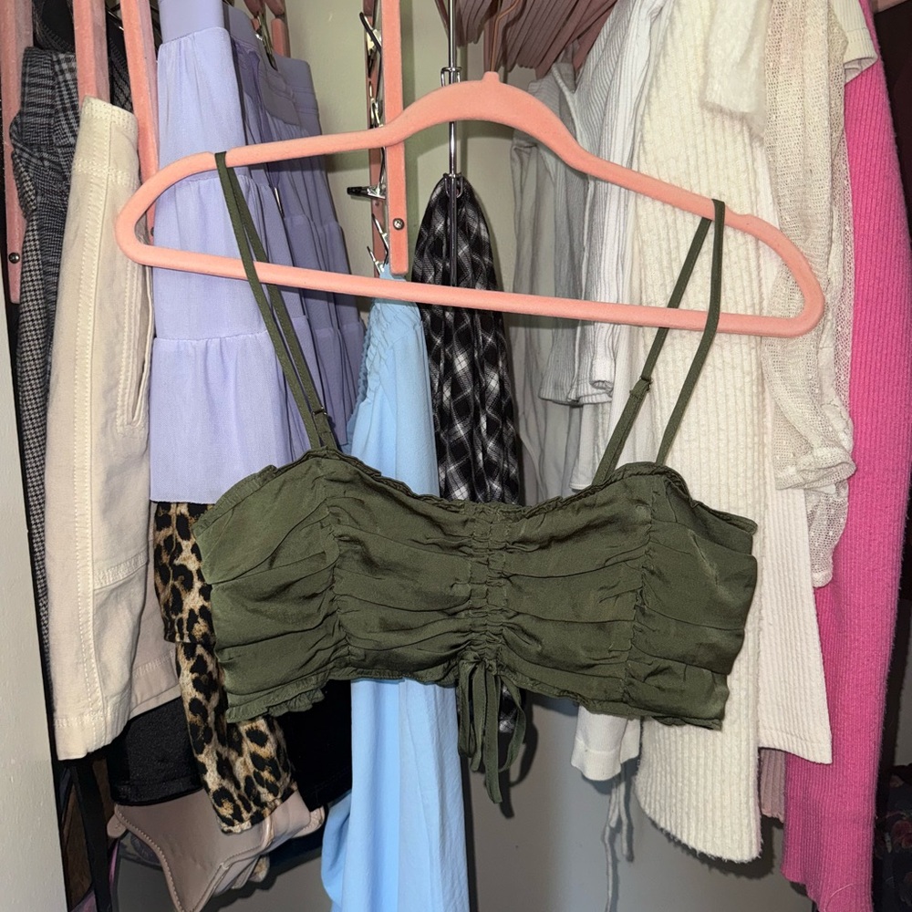 Olive Green Ruched Crop Top